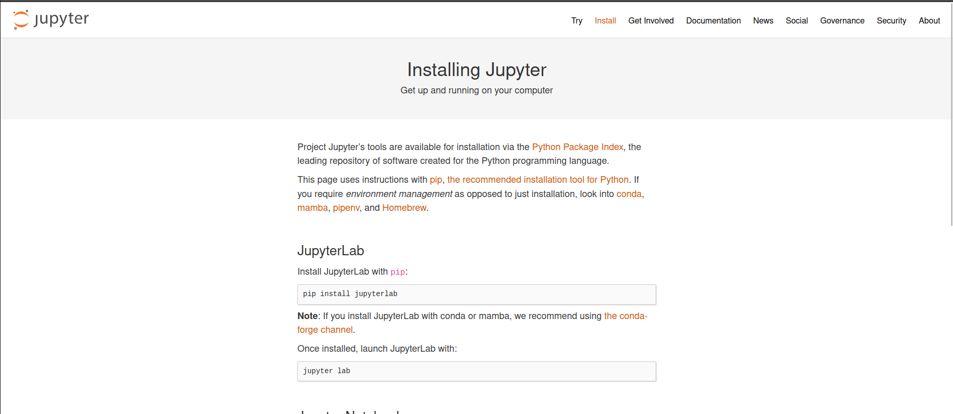 Jupyter Lab install screenshot